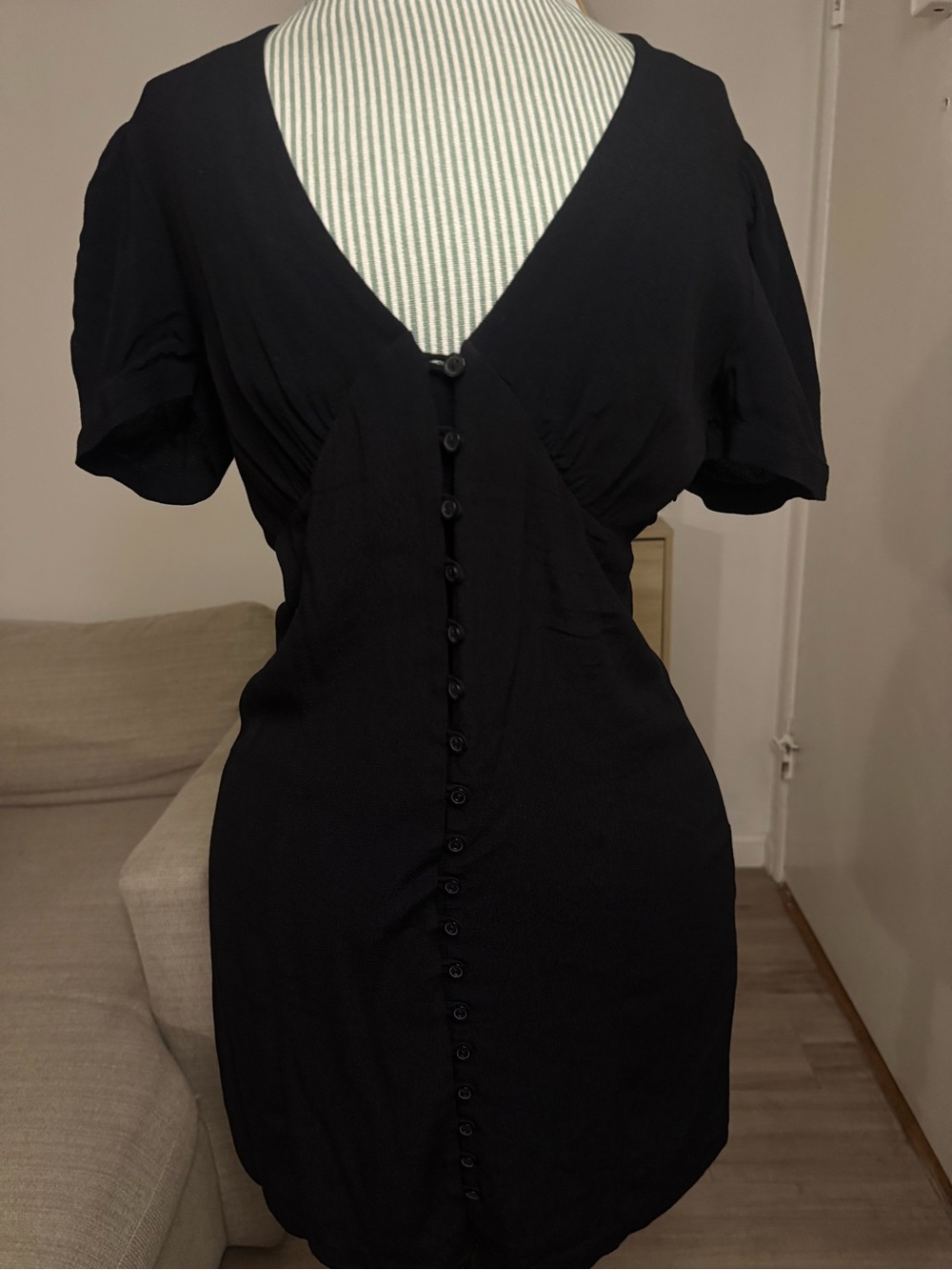 Sunday Best- Aritzia Black Ruched Button Front Mini Dress Size 4